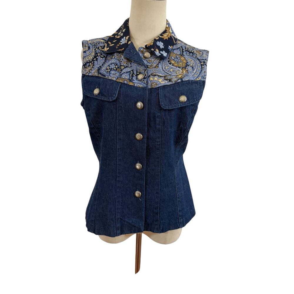Vtg 90s Hayden Adele denim vest top paisley western sz M sleeveless cowgirl boho
